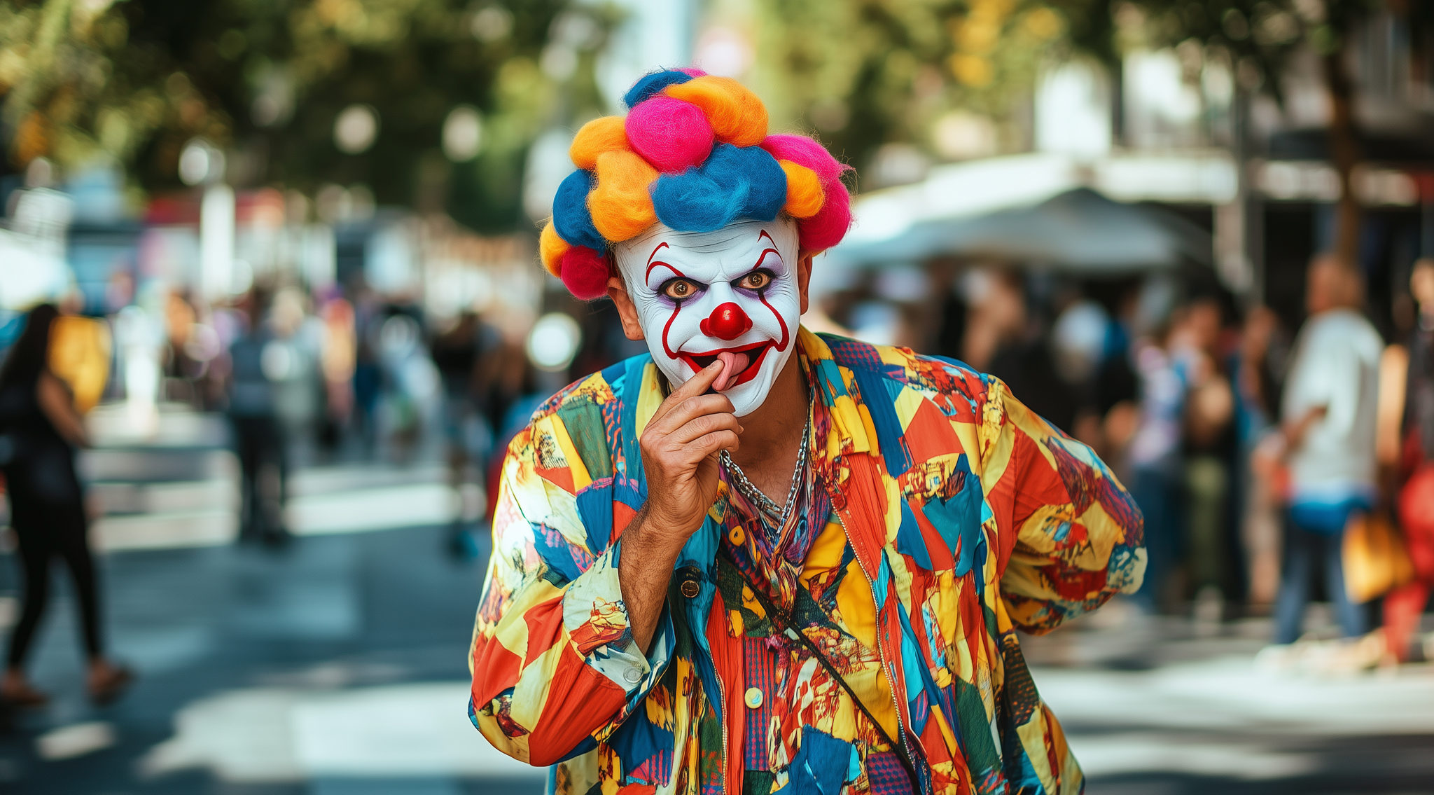 A Clown attempting to remove his own tongue for entertainment value picture 1 of 1