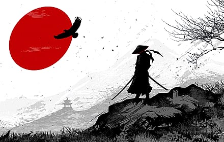 Samurai's Solitude Beneath the Rising Sun'