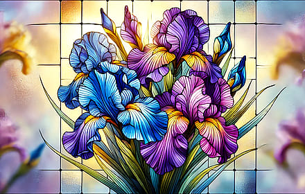 Colorful Stained Glass Irises'