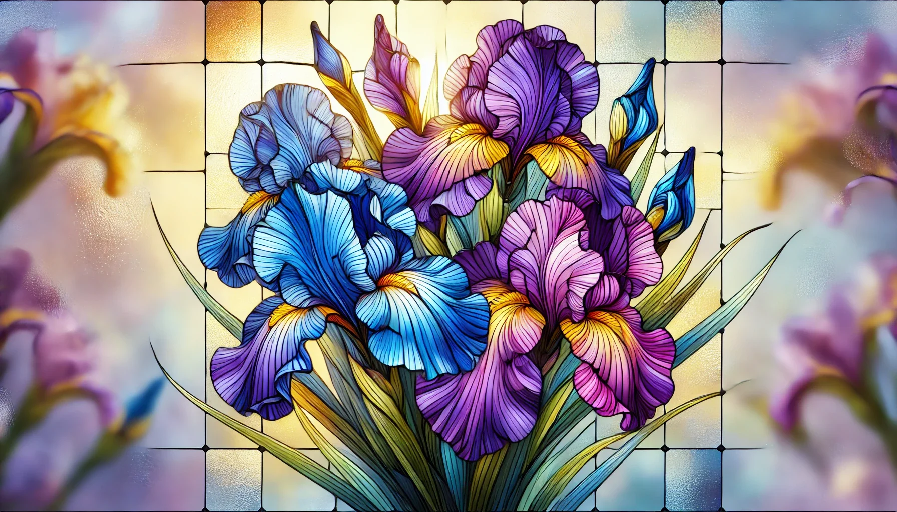 Colorful Stained Glass Irises picture 1 of 2