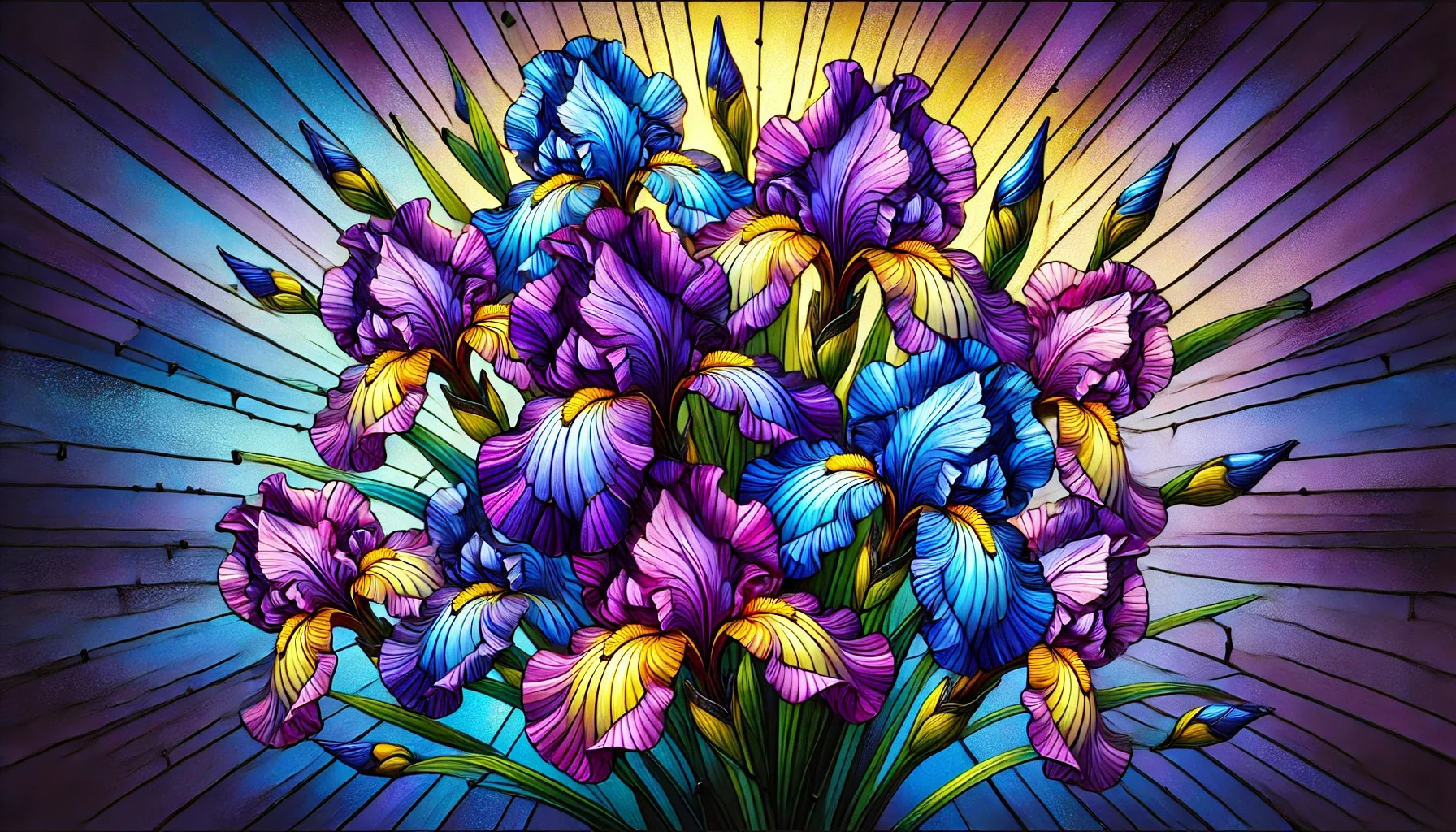 Colorful Stained Glass Irises picture 2 of 2