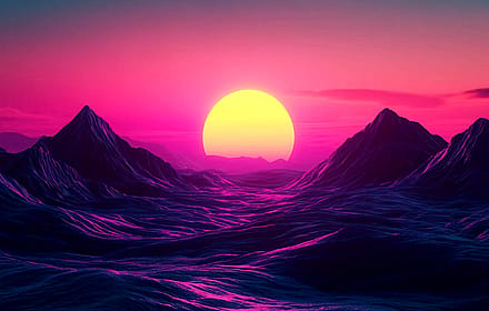 Neon Sunset Over Mountains'