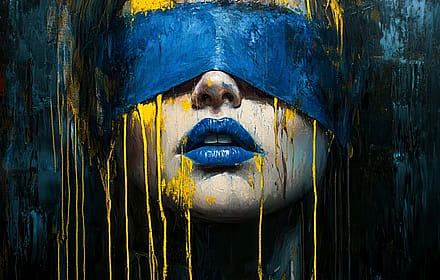 Blindfolded Portrait In Blue And Yellow'