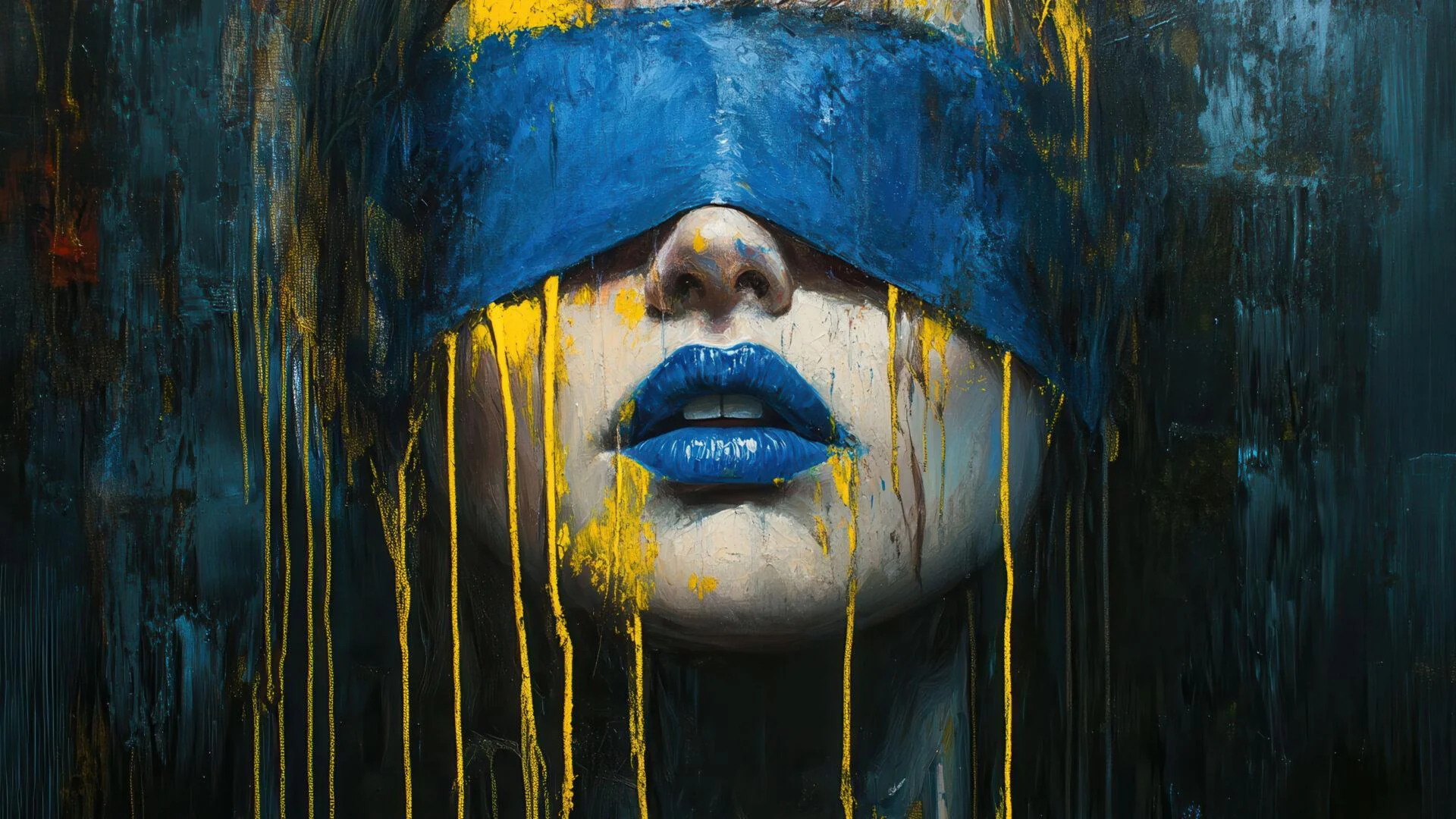 Blindfolded Portrait In Blue And Yellow picture 1 of 1