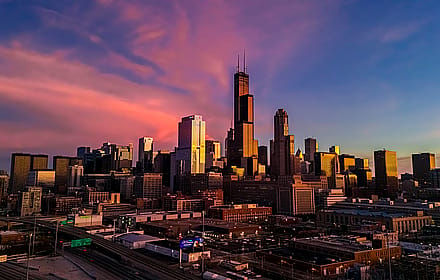 Sunrise On The Sears Tower, Chicago by /u/Stinky-Onion-Media'