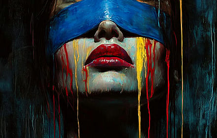 Colorful Drips Woman On Dark Canvas'