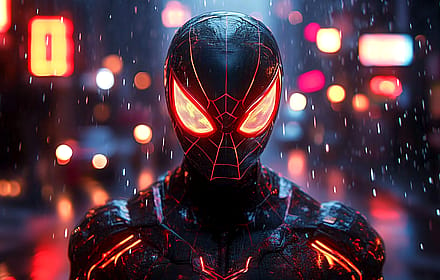 Neon Spider-Man In The Rain'