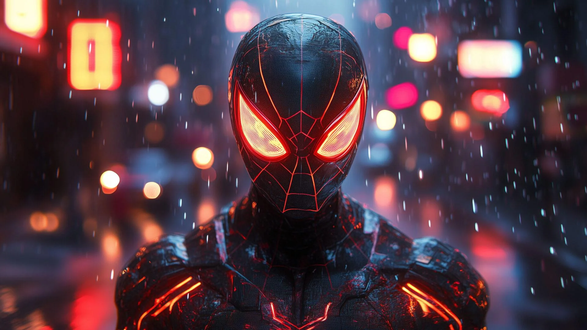 Neon Spider-Man In The Rain picture 1 of 1