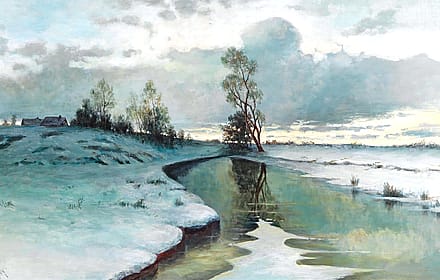Sunset over a Winter Landscape by Unknown Russian painter'