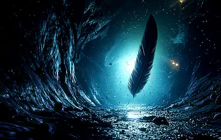 Floating Feather in a Mysterious Cave'