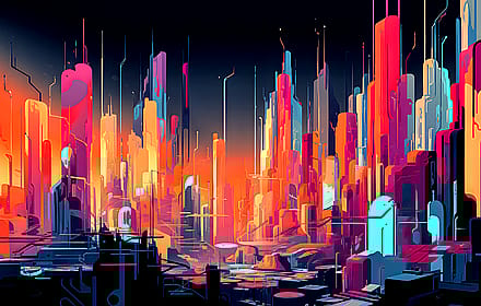 Futuristic Cityscape Wallpaper – Neon Sci-Fi Digital Art Background for Desktop, Tablet & Phone | Cyberpunk Glow Aesthetic | Digital Download'