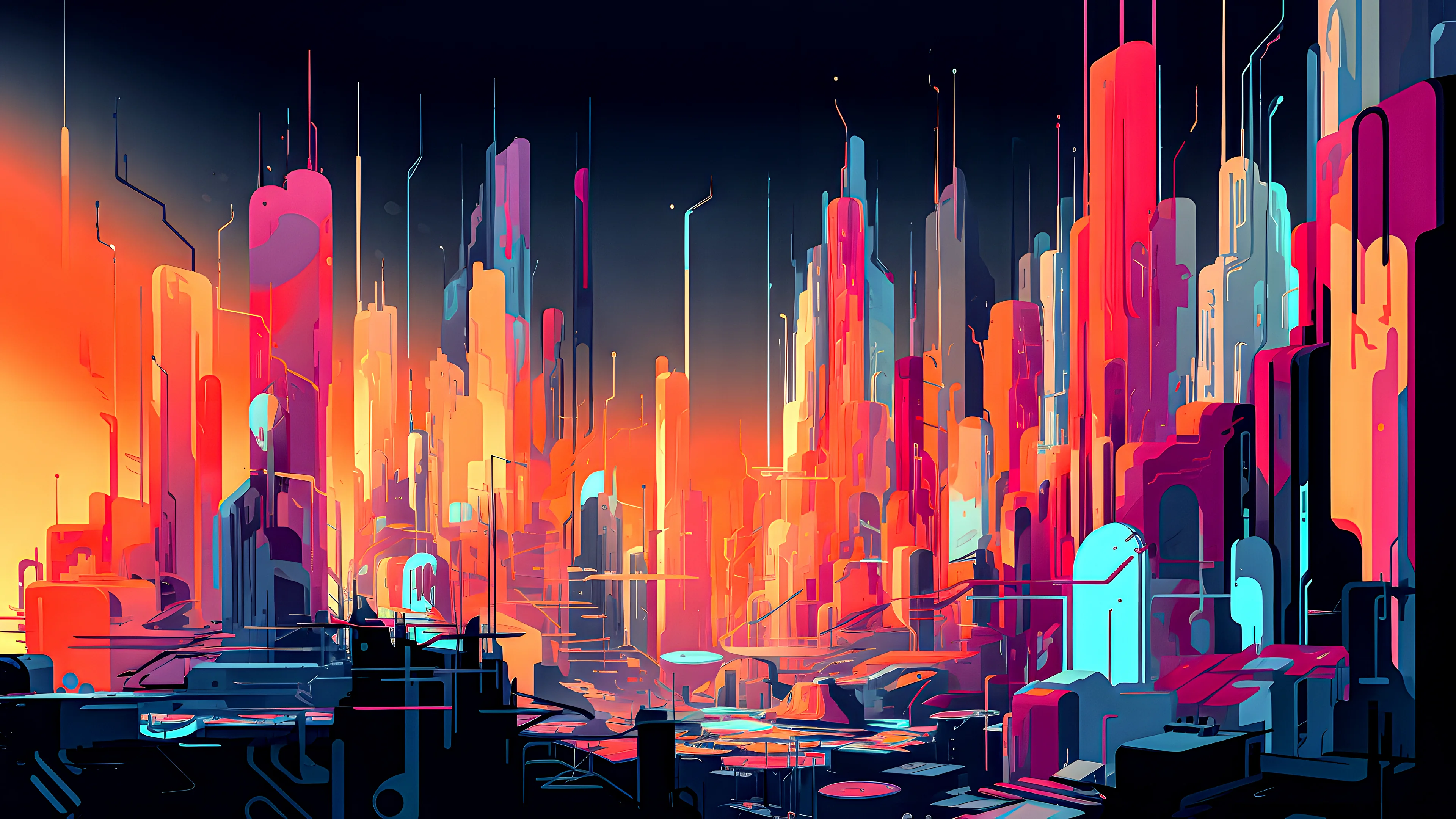 Futuristic Cityscape Wallpaper – Neon Sci-Fi Digital Art Background for Desktop, Tablet & Phone | Cyberpunk Glow Aesthetic | Digital Download picture 1 of 2