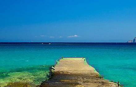  Koufonisi Island Pier Photo – Aegean Sea Digital Wallpaper | Minimal Greece Coastal Landscape'