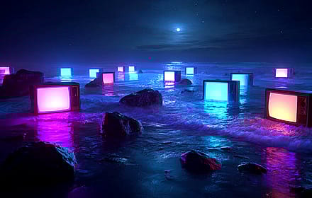 Neon Screens by the Sea'