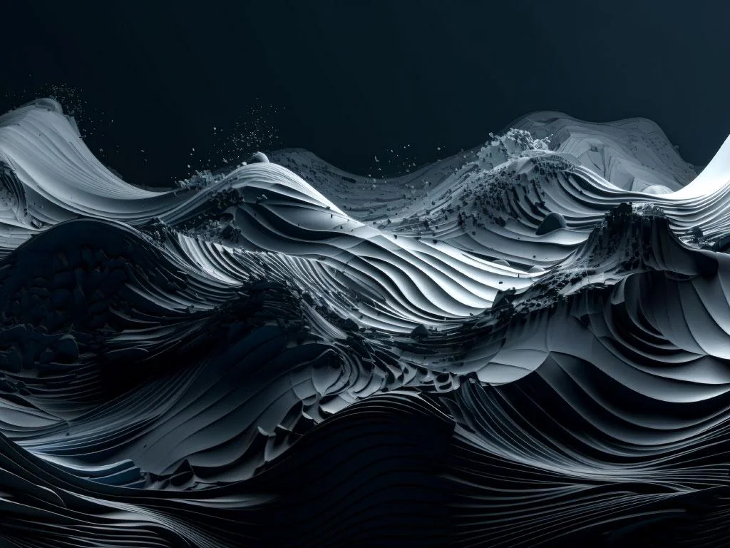  Dark Abstract Ocean Waves – 3D Futuristic Wallpaper | Black Sea Minimalist Digital Art Download picture 1 of 1