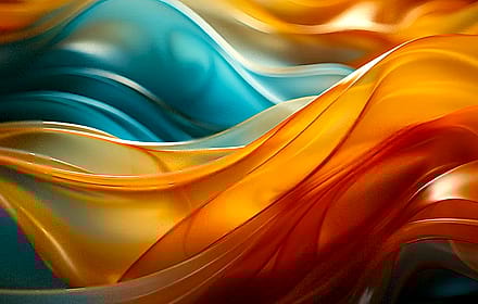  Orange & Teal Abstract Flow Wallpaper – Wavy Silk Digital Art for Desktop, Laptop & Tablet | Modern Fluid Design Background'