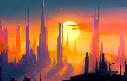  Futuristic Sci-Fi Cityscape Digital Wallpaper – Sunset Skyline Art for Desktop, Tablet & Laptop | Digital Download Wall Art'
