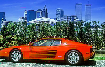 Ferrari 512 in front of the Twin Towers, East River, Manhattan, 1992'