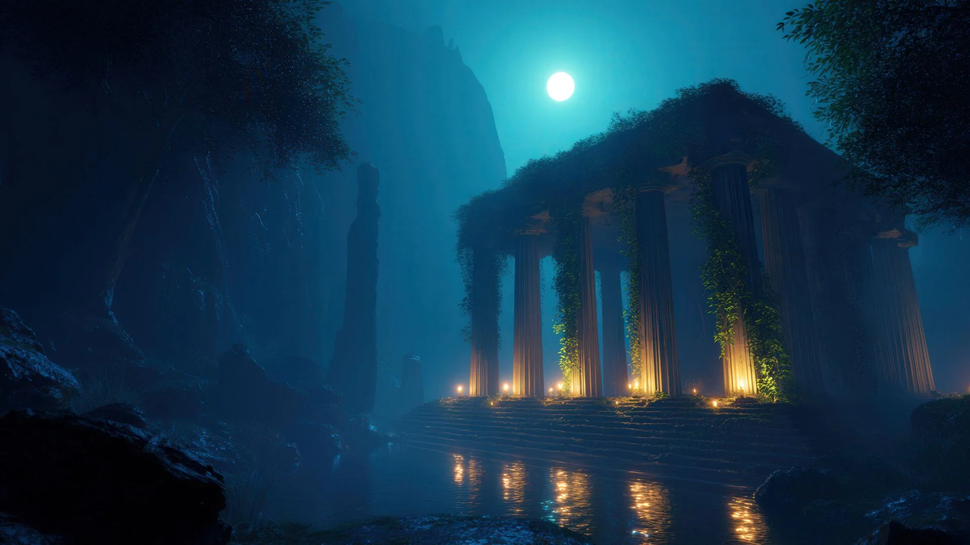 Ancient Sanctuary Under Blue Night picture 1 of 1