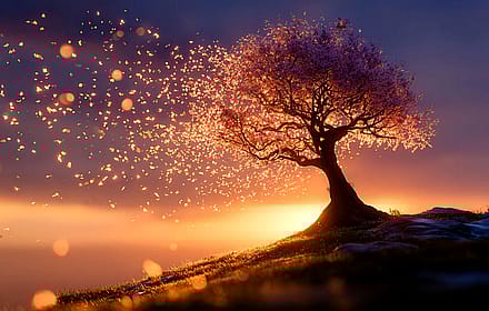 Golden Light Petals Leaving Magic Tree'