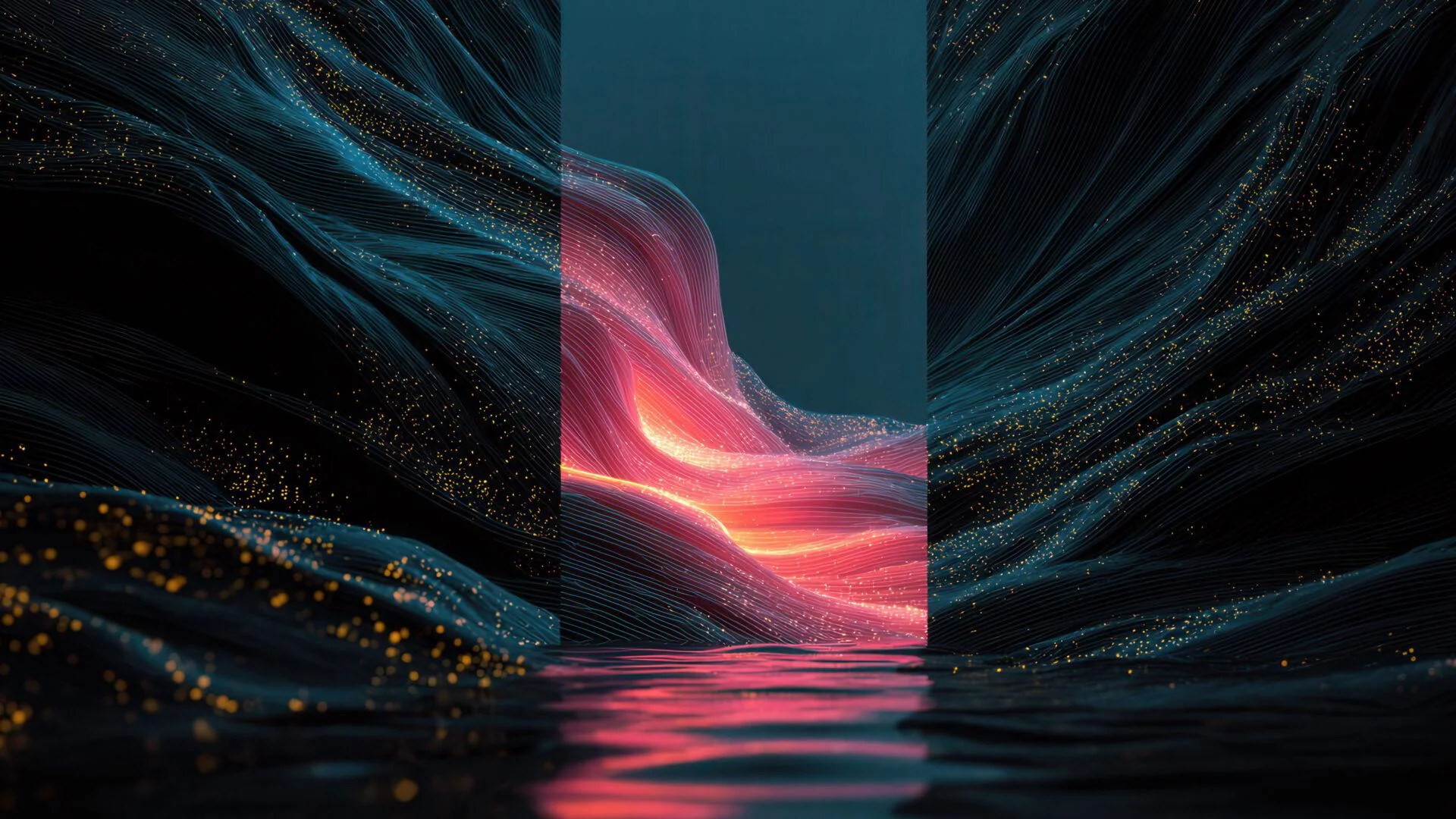 Glowing Abstract Waves Reflecting Light on Surface picture 1 of 1