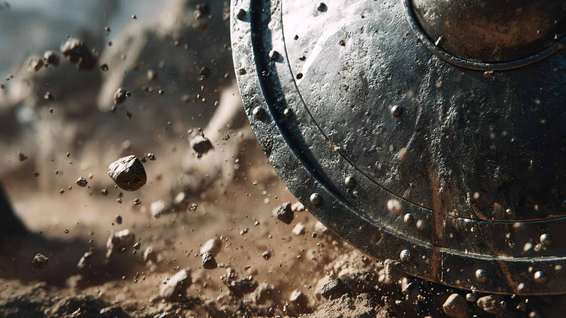 Ancient Metal Shield Impacting Ground Debris picture 1 of 1