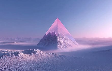 Geometric mountain inside glowing pink pyramid'