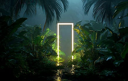 Mystical Portal Leading Through Lush Rainforest'
