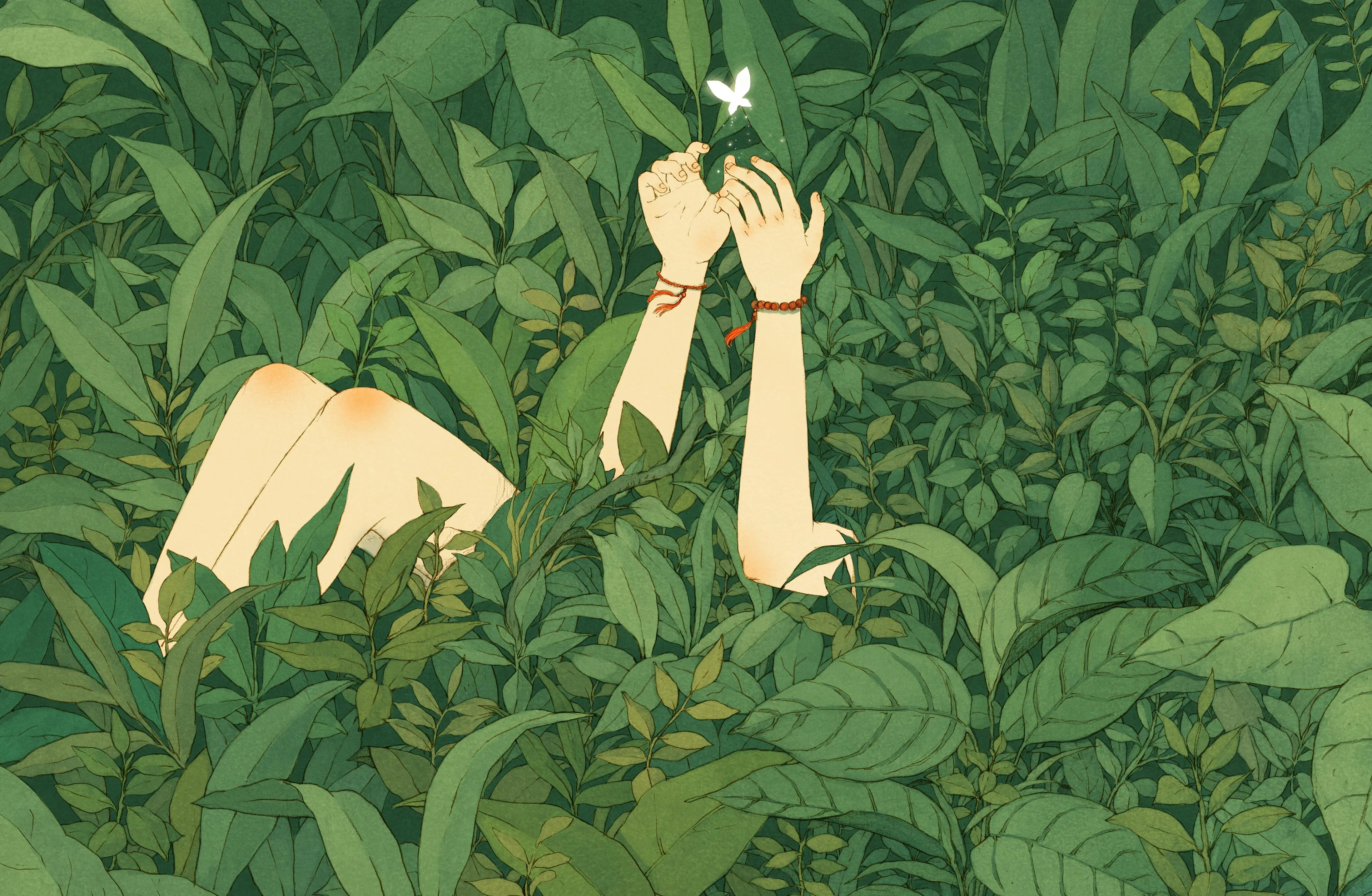 [3840x2507] girl in plants drawing wallpaper. Looking for other wallpapers with a similar art style and resolution pls picture 1 of 1