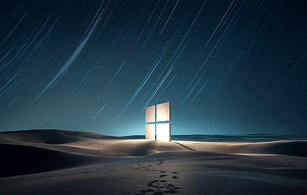 Futuristic Desert Night Glowing Windows Star Trails'