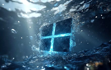 Vibrant Blue Windows Logo Underwater 3D Render'