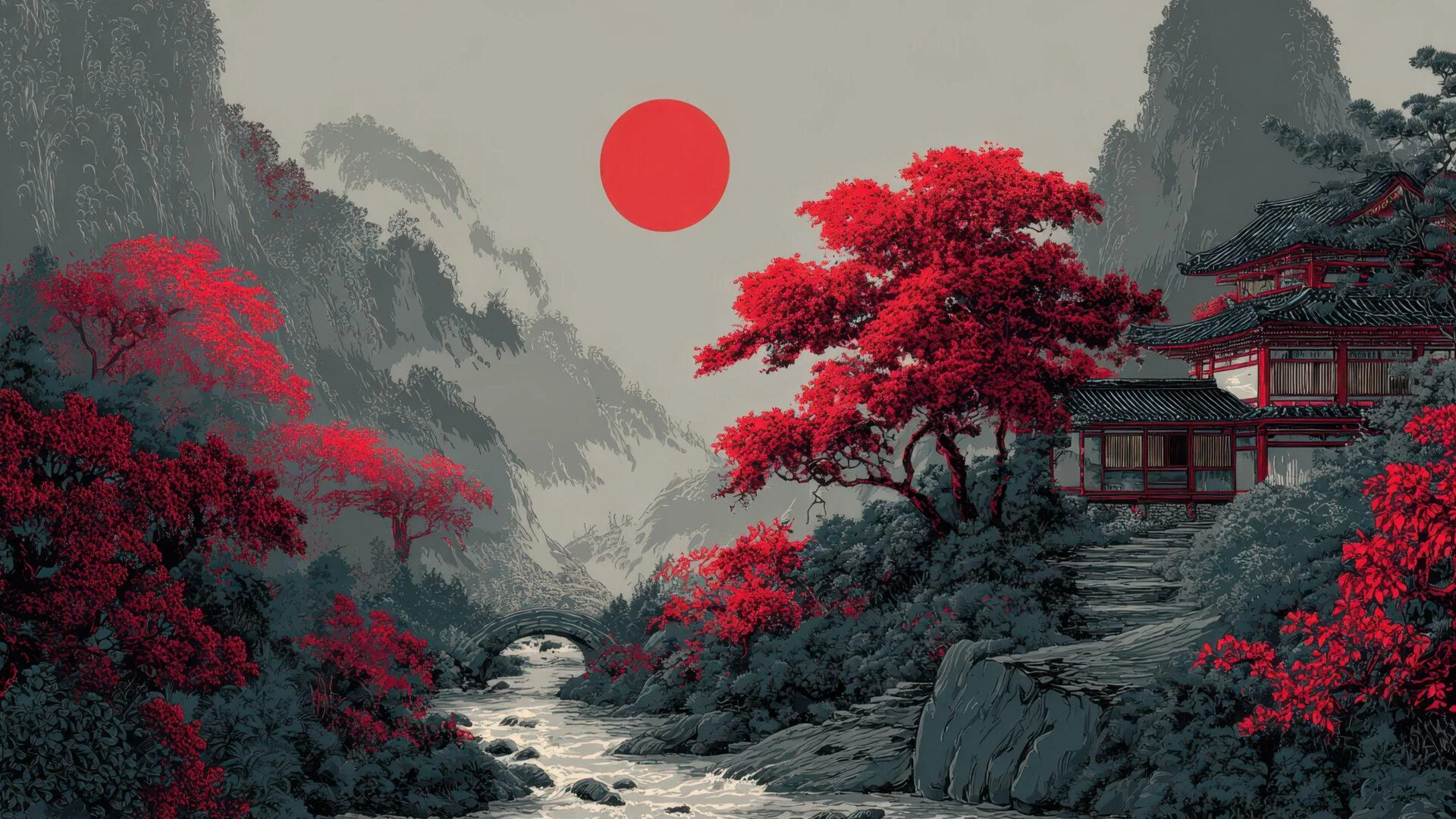 Traditional Pagoda Autumn Japanese Art Wallpaper picture 1 of 1