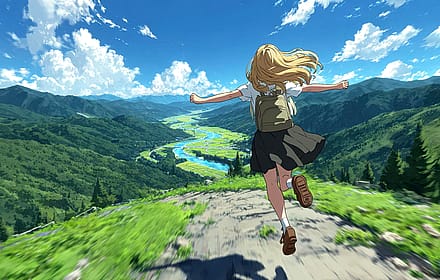 Girl Running Overlooking Valley'