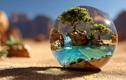 Desert Oasis In Glass Sphere'