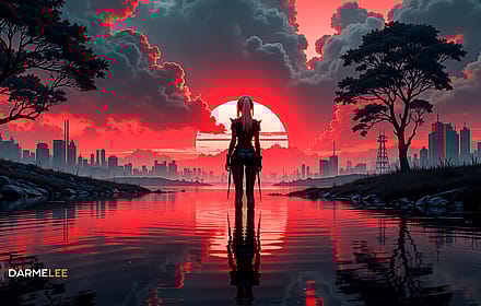 Red Moon Anime Girl - 4K'