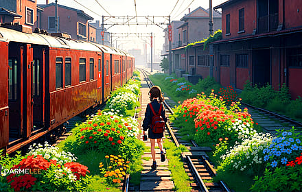 Darmelee Wallpaper - Flowers and Train 4K'