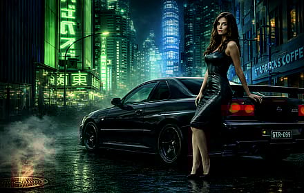Nissan GTR Cyberpunk Theme Wallpaper'