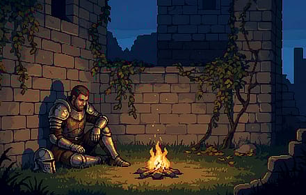 Quiet knight by the fire'