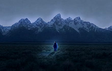 Penguin walking towards "Ye" mountains'