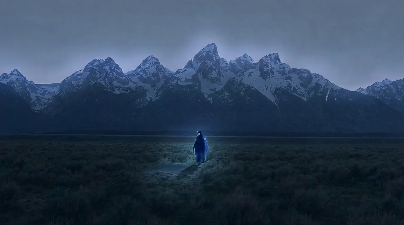 Penguin walking towards "Ye" mountains picture 1 of 1