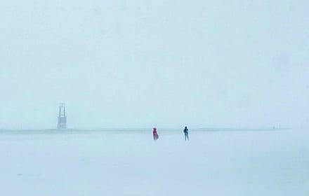 A couple in a snowstorm'