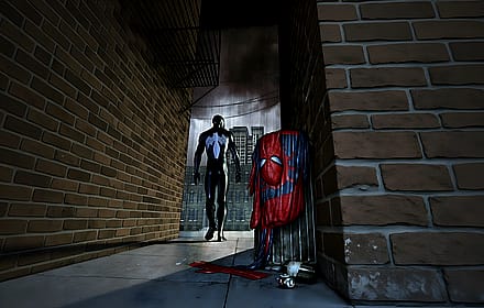 Spider-man leaving his suit'