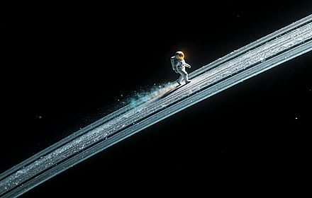Astronaut Walking on Saturn-Like Ring in Deep Space'