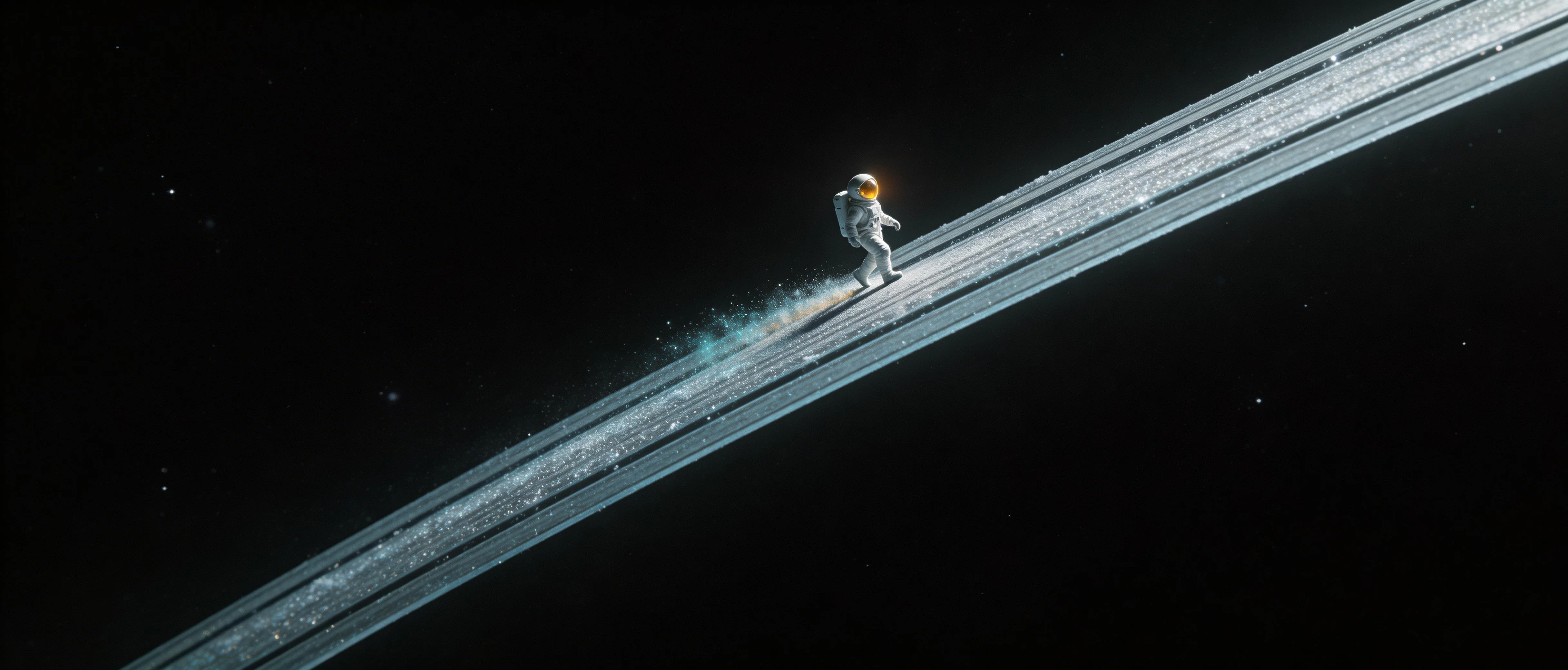 Astronaut Walking on Saturn-Like Ring in Deep Space picture 1 of 1