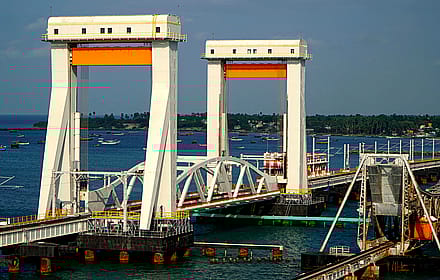 Pamban bridge with sunset glow'