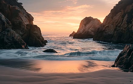 Waves rolling into a peaceful sunset'