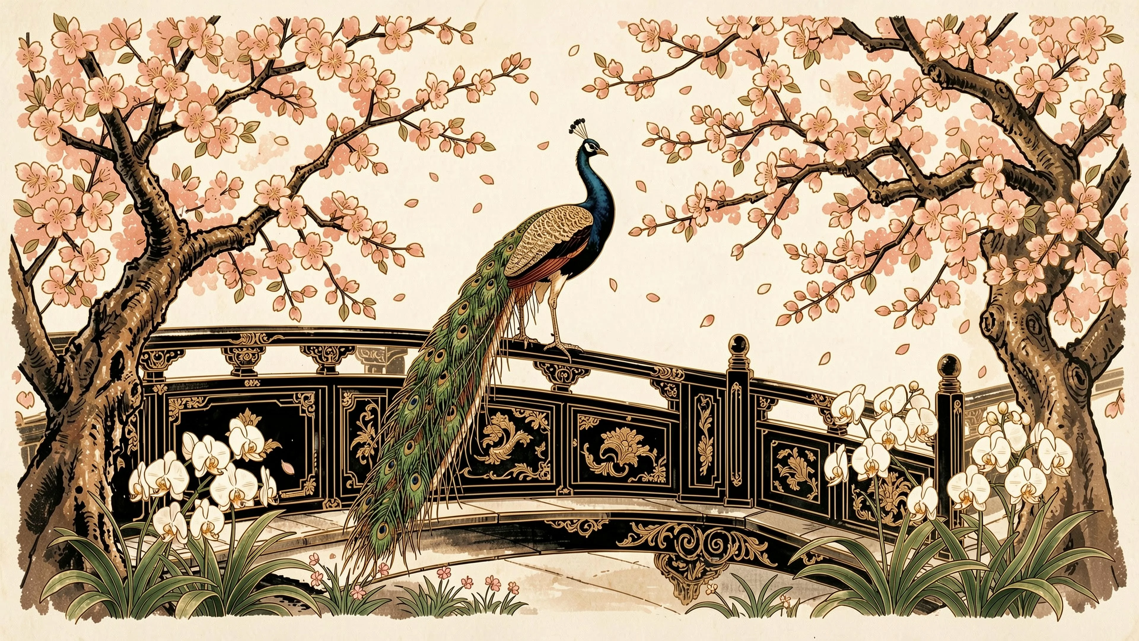 peacock with cherry blossom picture 1 of 1
