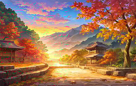 Cozy autumn maple village'