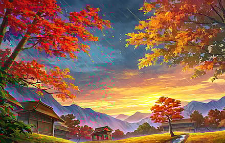 Cozy autumn maple village'