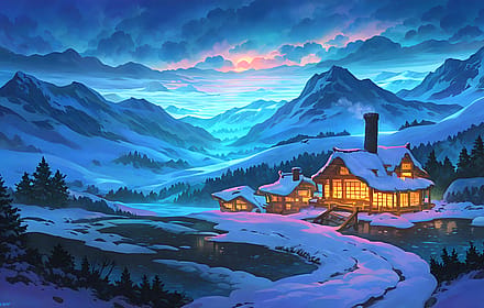 Snowy mountain village'